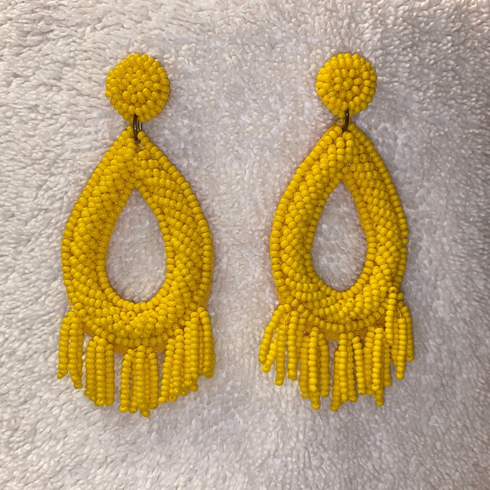 Yellow Beaded Teardrop Earrings